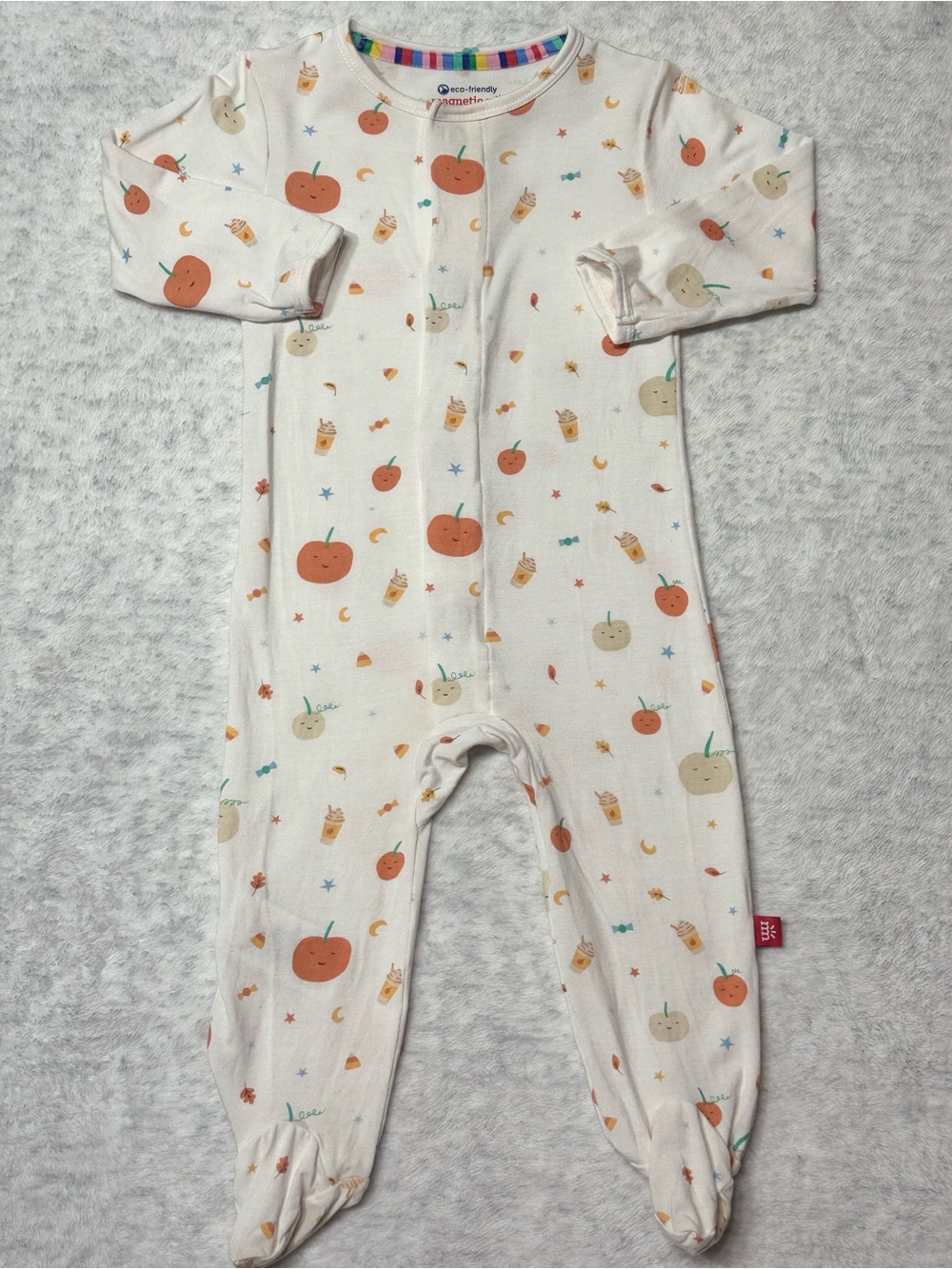 Magnetic Me Pumpkin Fall Footie Sleeper 6-9M Baby Modal Cream Pumpkin Spice